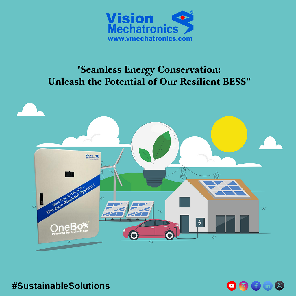 OneBox, Energy storage, Vision Mechatronics, Energy storage solutions, Battery storage, Battery energy storage, Sustainability, Energy conservation, BESS, ESS, ESG, SDGs, Sustainable development, Decarbonization, Net Zero, Go green, renewable energy, eco friendly, OneBox Energy storage system