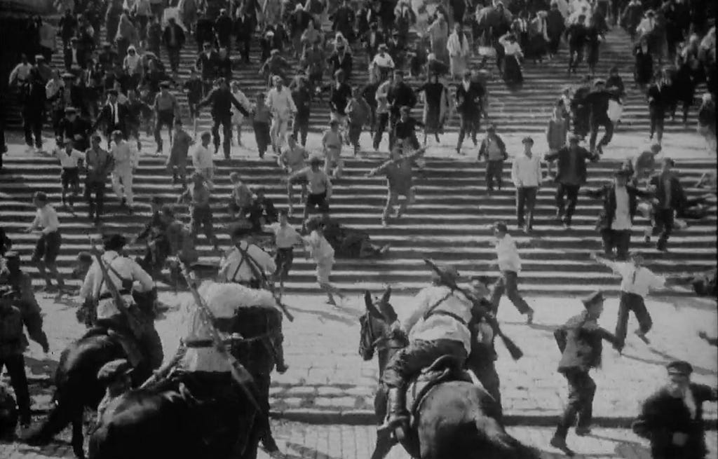In “Battleship Potemkin,” Ukrainian citizens flee from the massacre by troops and Cossacks.