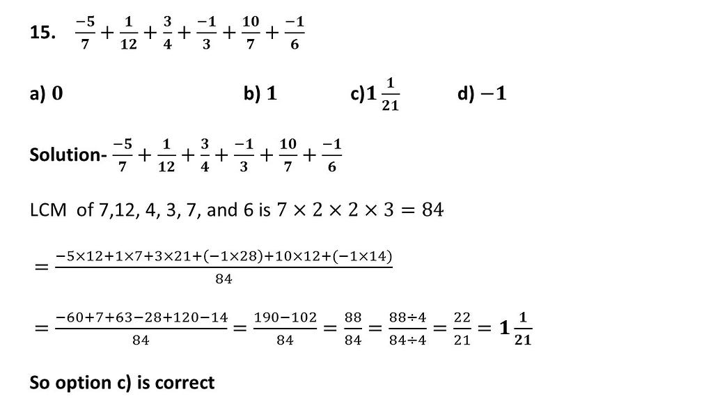 mcq on addition of rational number questions answers