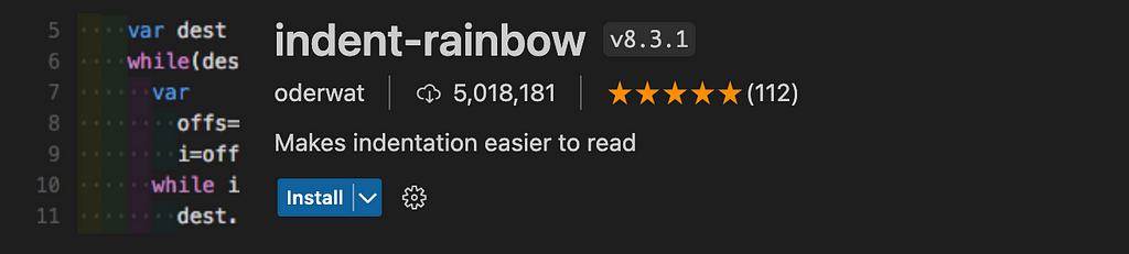Indent Rainbow VS code extension