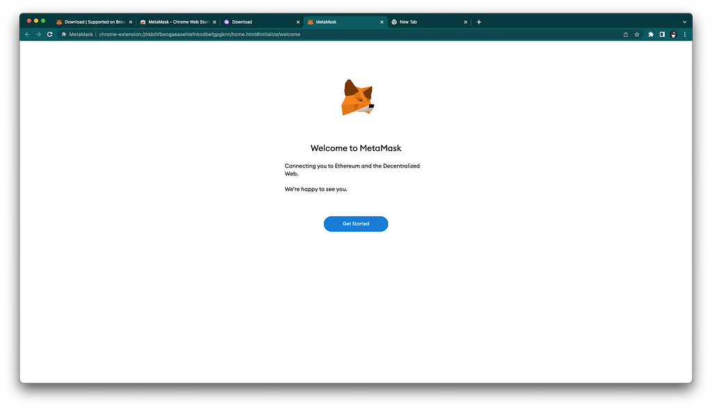 Welcome page for MetaMask’s guided walkthrough