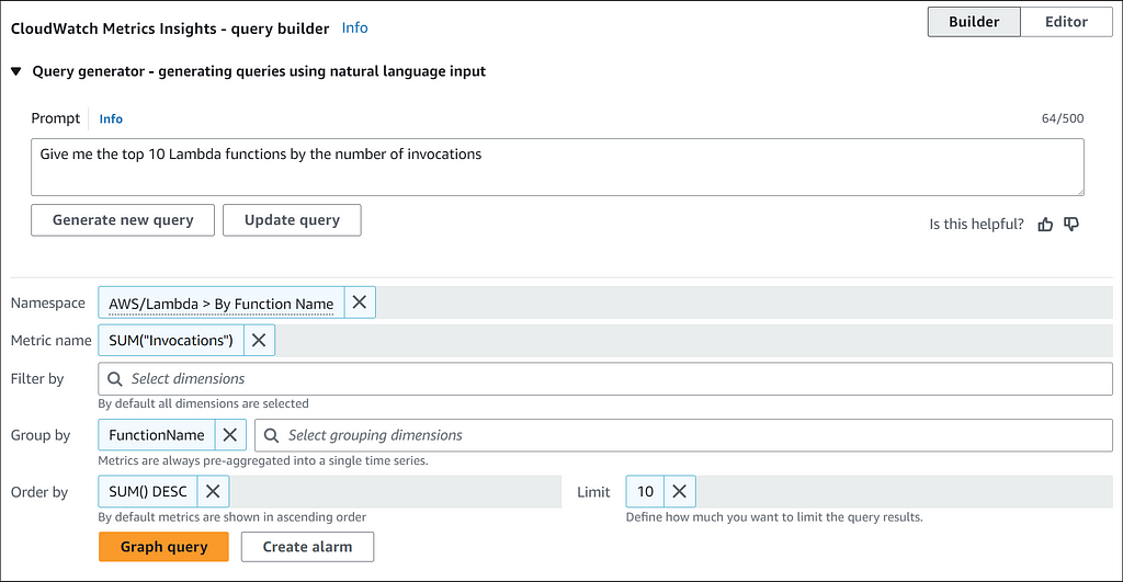 Query Generator in Metrics Insights — Builder