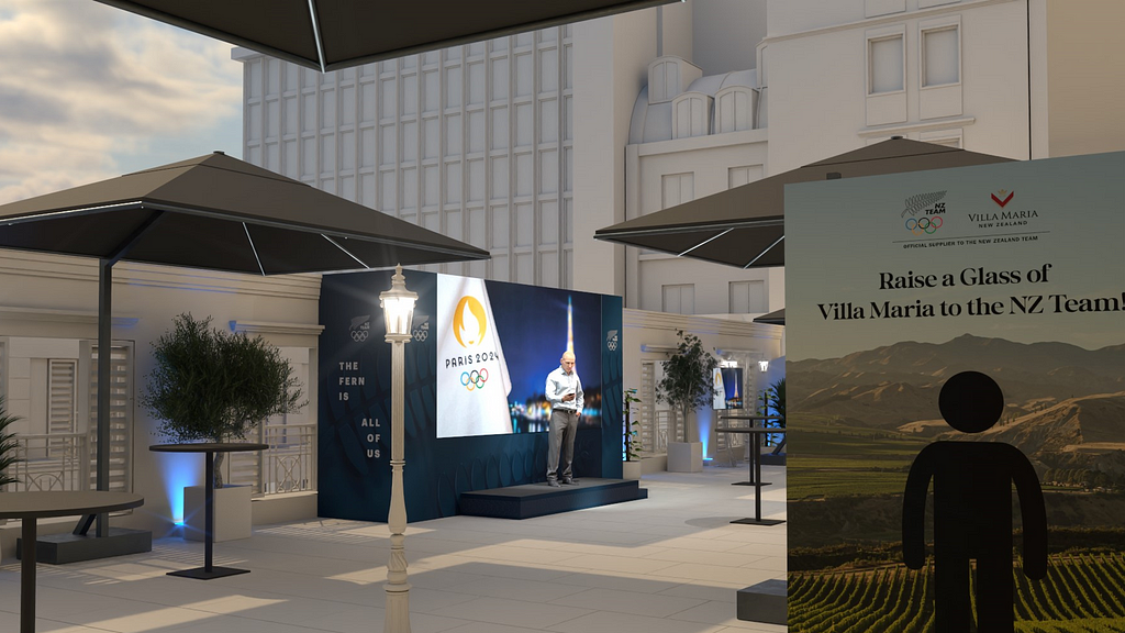 Rendering of the space for the New Zealand Hospitality House at the Paris 2024 Summer Games