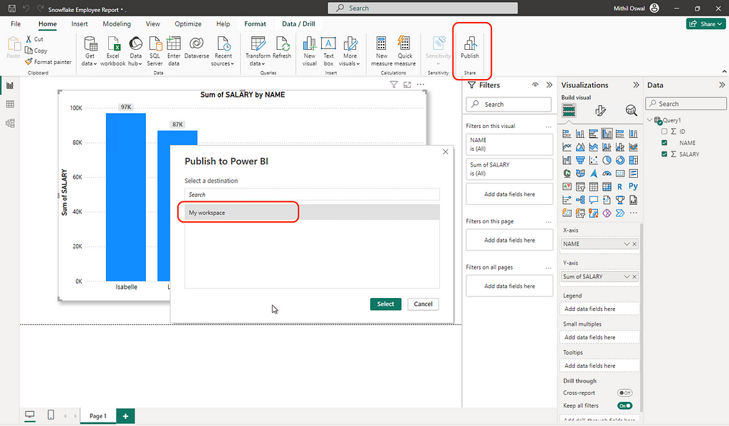 Publishing the Power BI Report