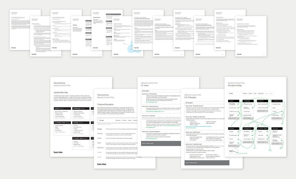 An overview of our creative strategy and UX web content planning documents