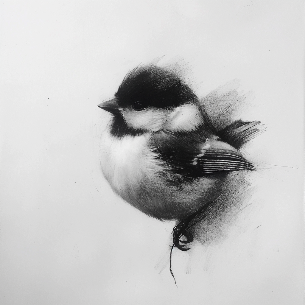 Charcoal drawing, powderly, a bird