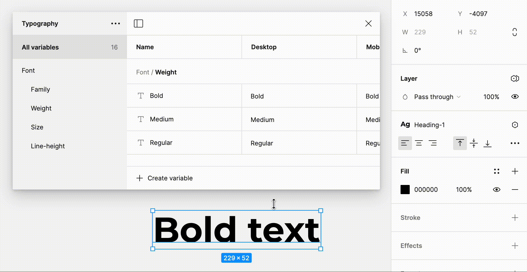 Choose variable names for font weights that match the font family in Figma
