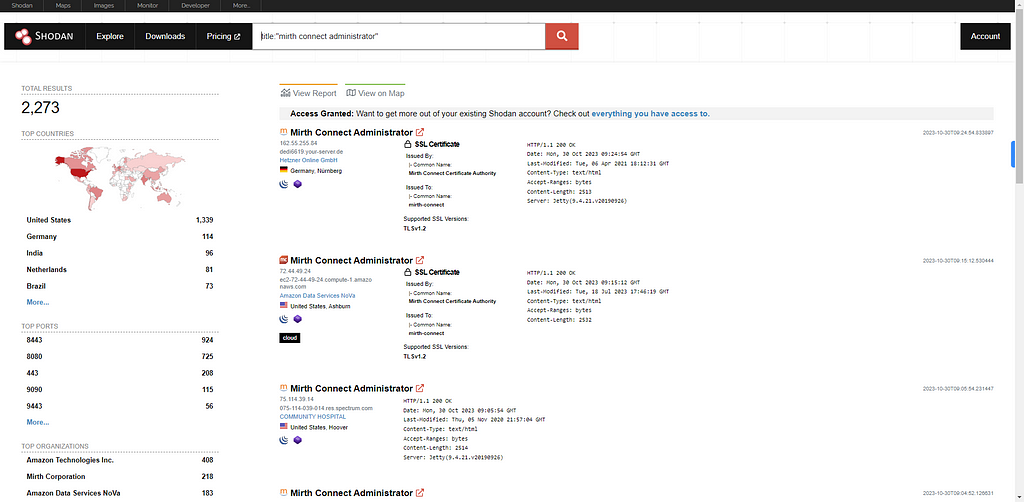 Mirth Connect Servers Found on the Internet