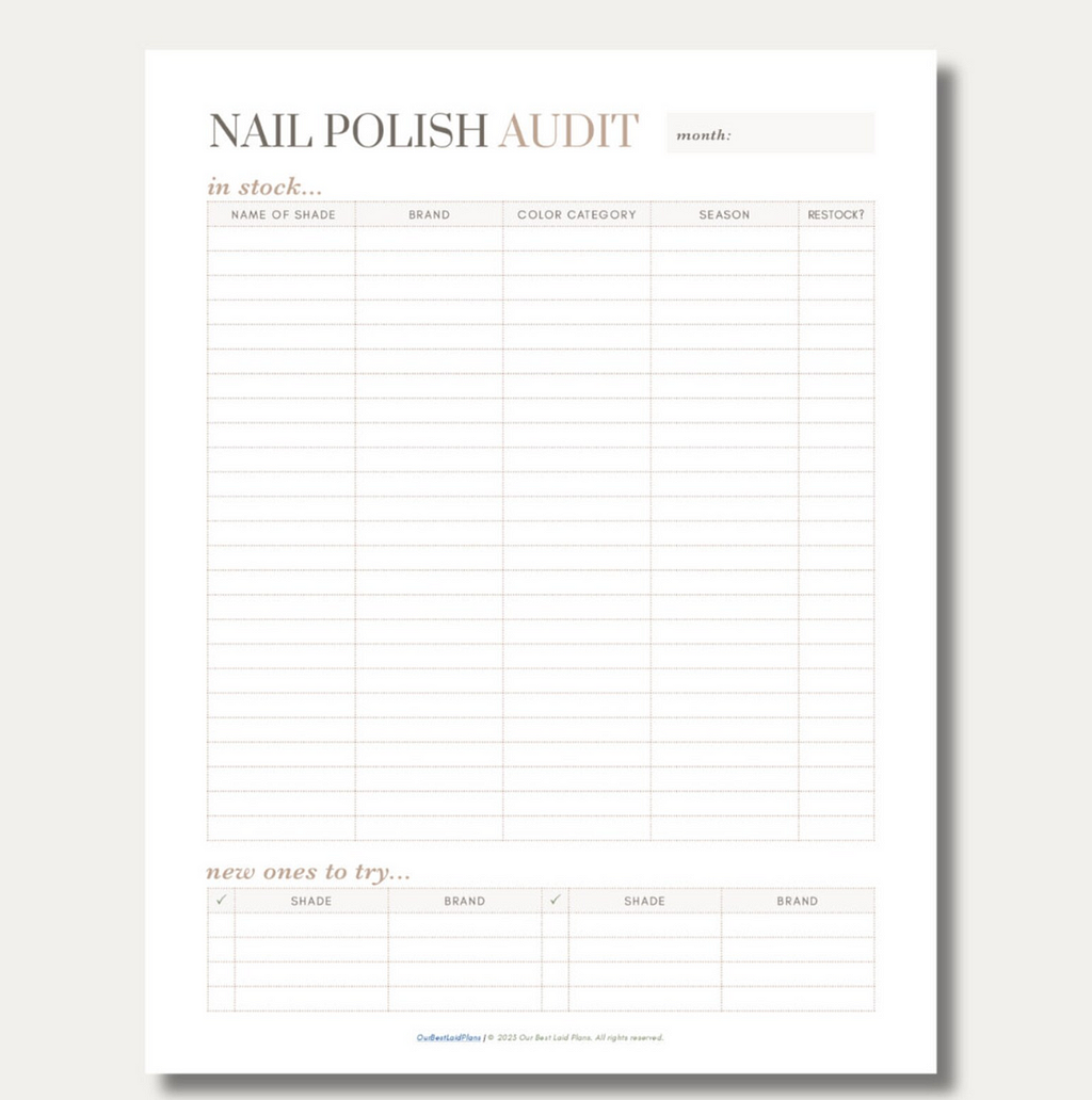 spring nail polish audit planner