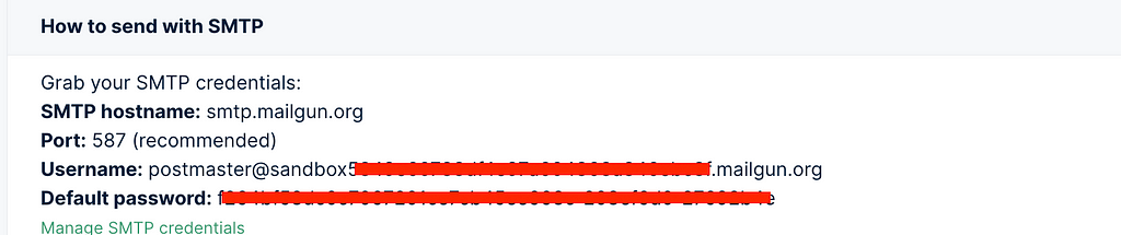SMTP credentials in the Mailgun dashboard