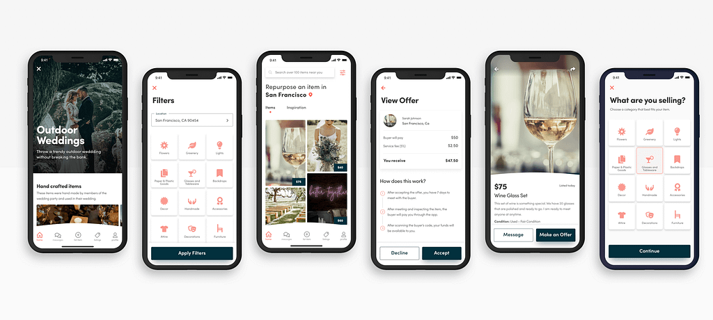Mockups of our final app design with Sellebrate.
