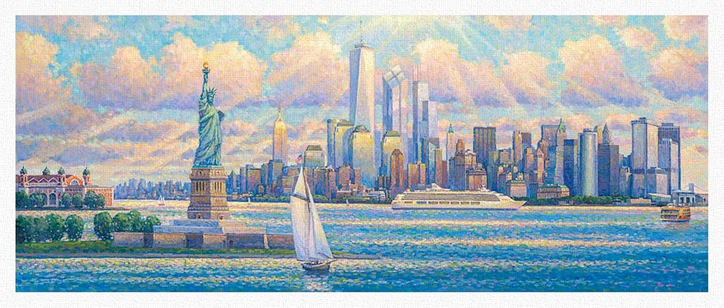 New York Skyline oil painting by Roustam Nour