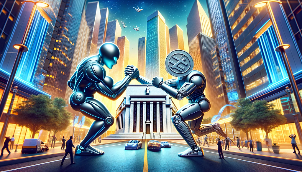 Coinbase and the FED engaged in an arm wrestling match. DALL-E