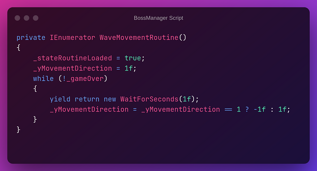 Boss wave movement code that makes the boss move in a wave pattern.