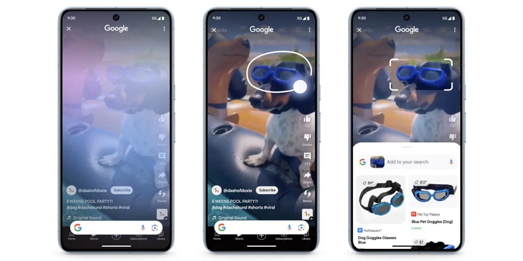 Image showing 3 phones where Google’s circle to search is used