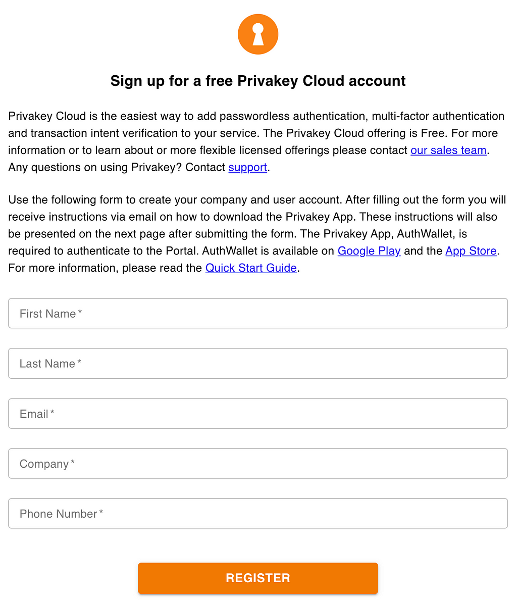 Screenshot of Privakey Login Screen