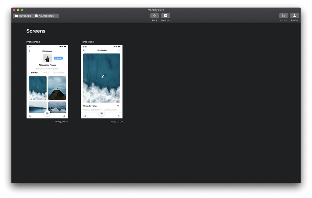 Sketch screens are now uploaded under Projects’ Screens window.