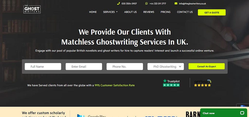 The ghostwriters UK — website snapshot