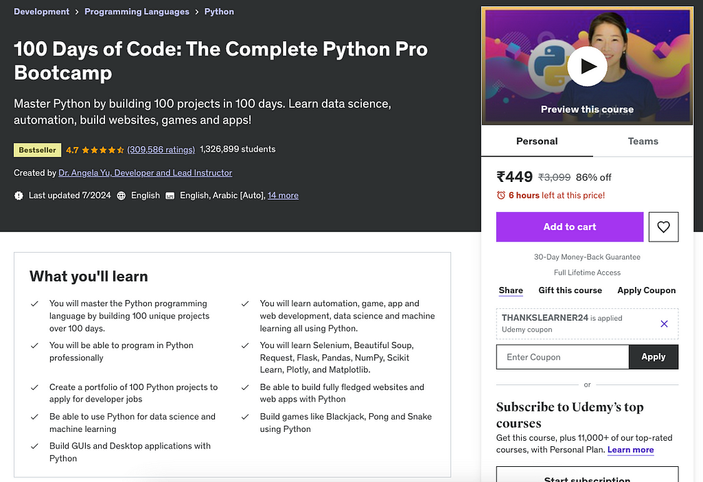 Best course to learn Python — https://bitli.in/ap1G6a7