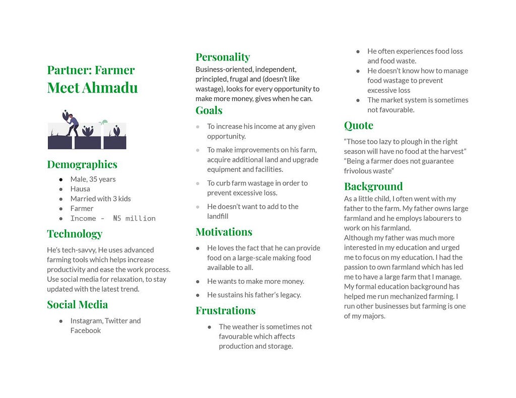 User Persona for farmers for a food donation application
