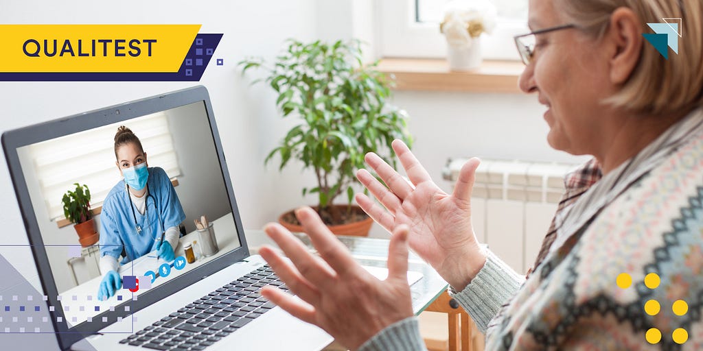 Aged woman consulting her doctor through a telemedicine app.