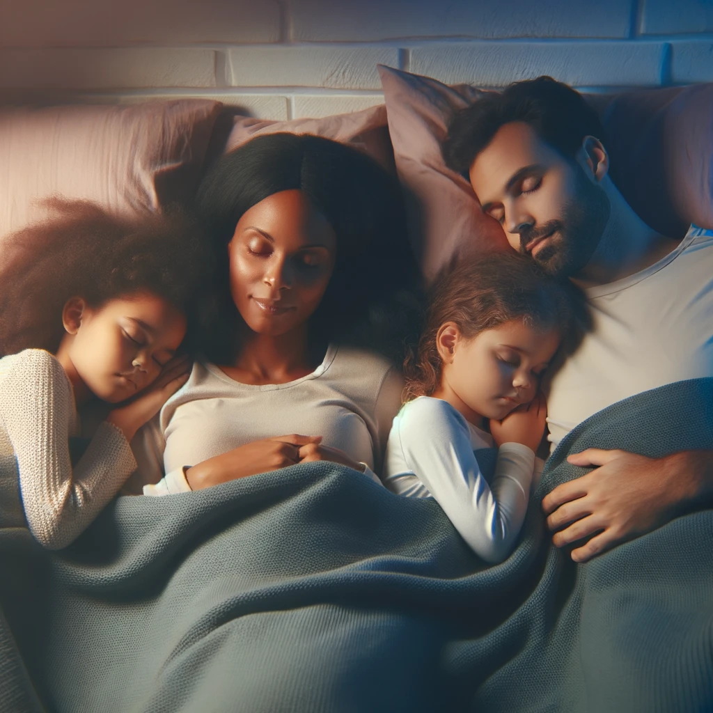 Family bonding during peaceful co-sleeping moments