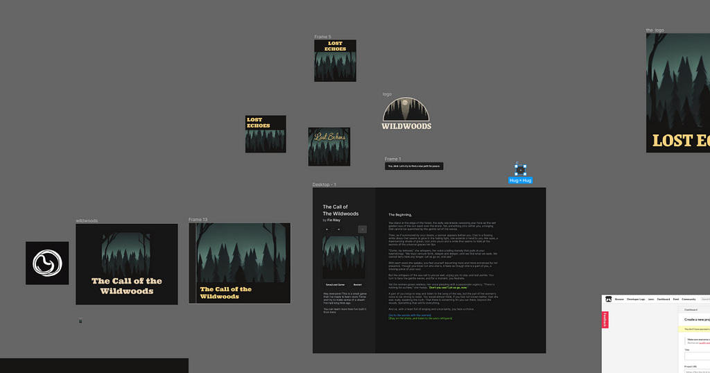 A screenshot from Figma file filled with game interface design