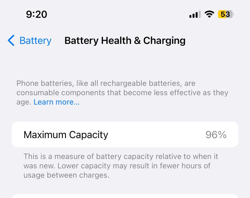 Battery Health in settings