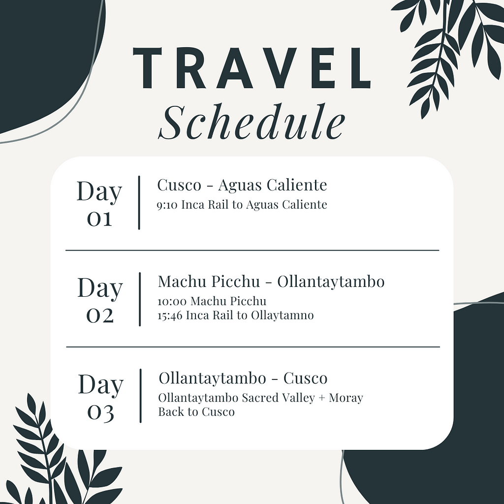 3-Day Travel Schedule for visiting Machu Picchu