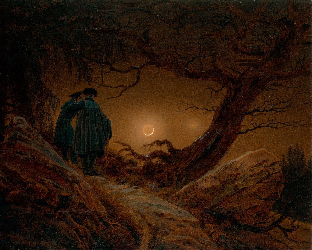 “Dois homens contemplando a lua”, de Caspar David Friedrich.