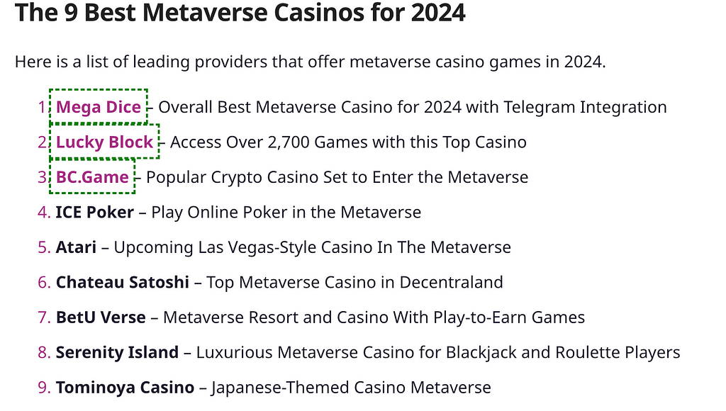 Top 9 metaverse casinos