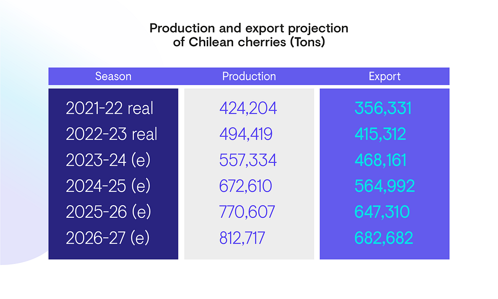 Production and export projection of Chilean cherries