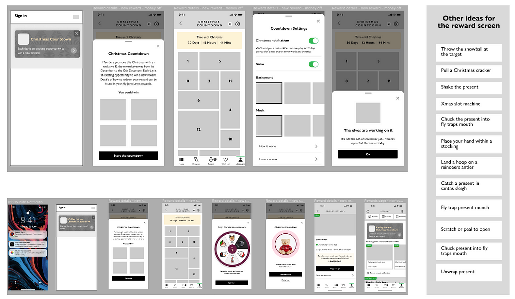 Example of wireframes produced