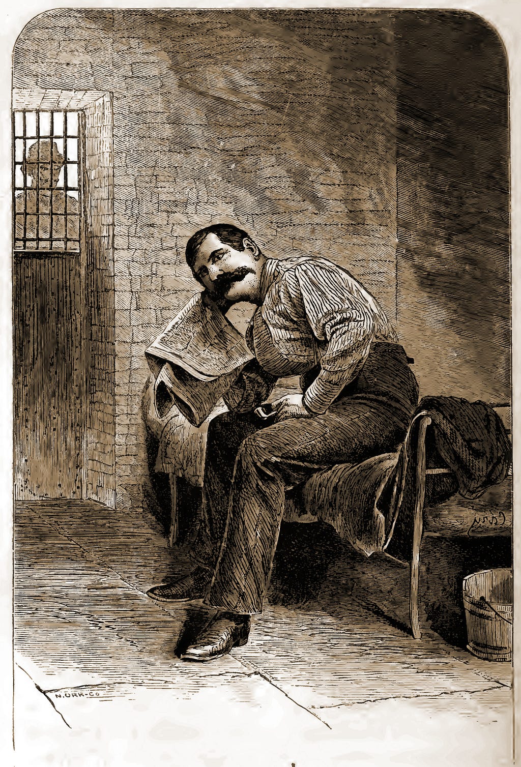 Arthur Pember as the Amateur Prisoner, adapted from Mysteries and Miseries, 1874