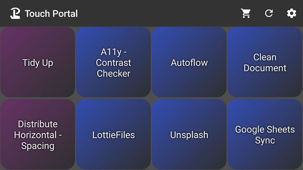 Imagem da tela final da interface do Touch Portal configurada no aplicativo