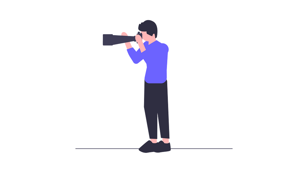 Ilustração de uma pessoa segurando um binóculos.