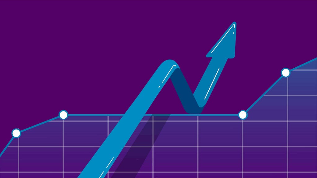 Upward arrow on a graph to denote business growth online.
