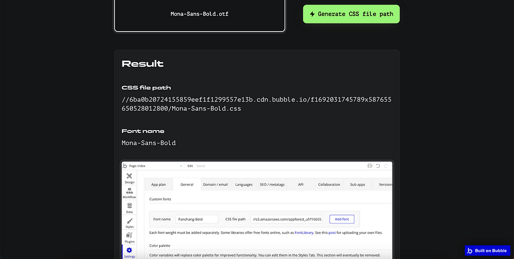 A picture showing the results generated by the CSS file path generator