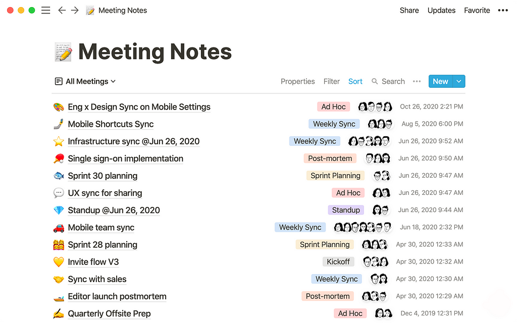 Notion workspace template for meeting notes