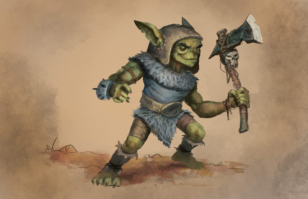 Alt: An illustrated goblin holding an axe.