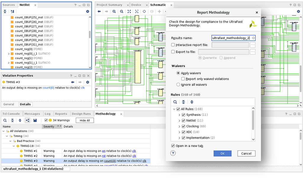 The UltraFast Design Methodology, when paired with Vivado, enhances tool usage, result analysis, and constraint definition, boosting overall productivity. It consists of optimal hardware design techniques gathered over years from Vivado experts’ experience and their successful work on advanced customer designs.