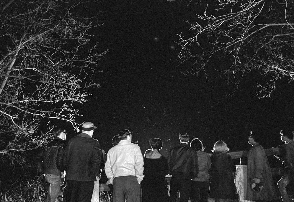 A group of people looking at the night sky