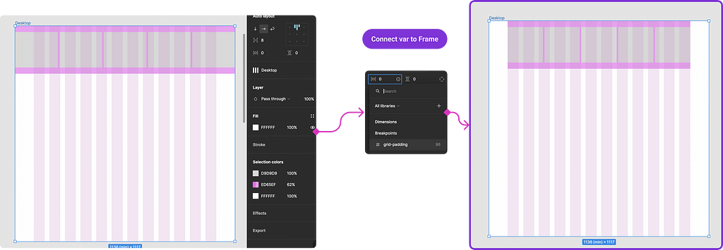 Shows how to setup grid padding to frames in Figma