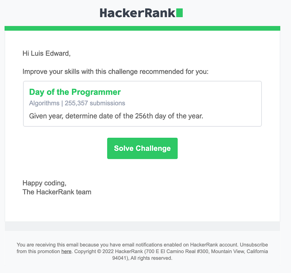 Email from HackerRank