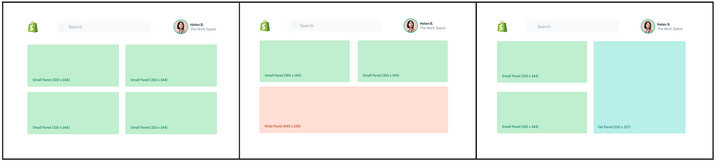 Three screens with different configurations of blocks.