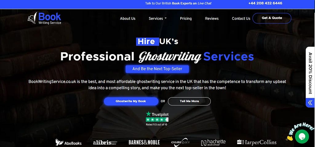 Ghostwriting by Book Writing Service — Website Snapshot