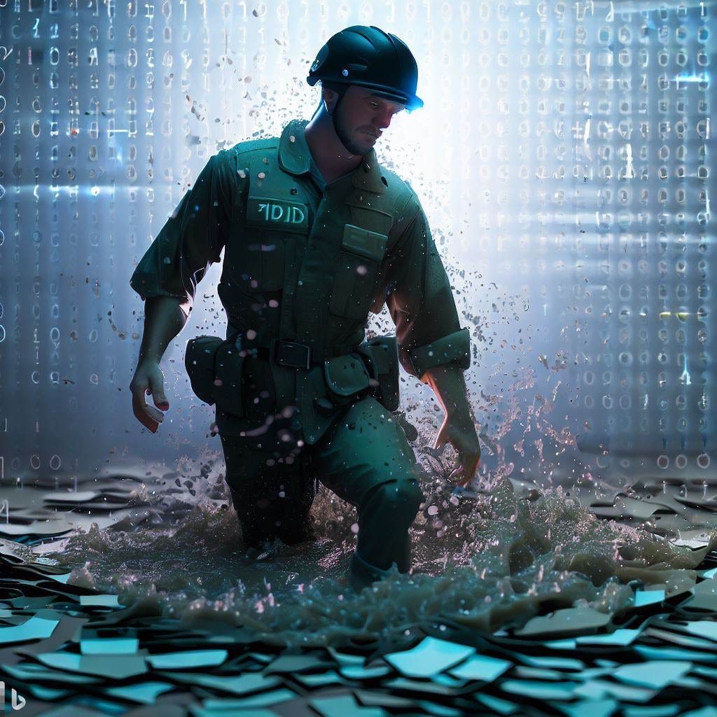 Soldier wading through data muck