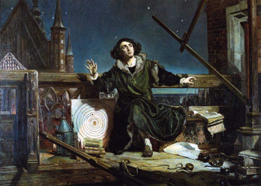 Astronomer Copernicus, or Conversations with God, 1873, by Matejko. In background: Frombork Cathedral