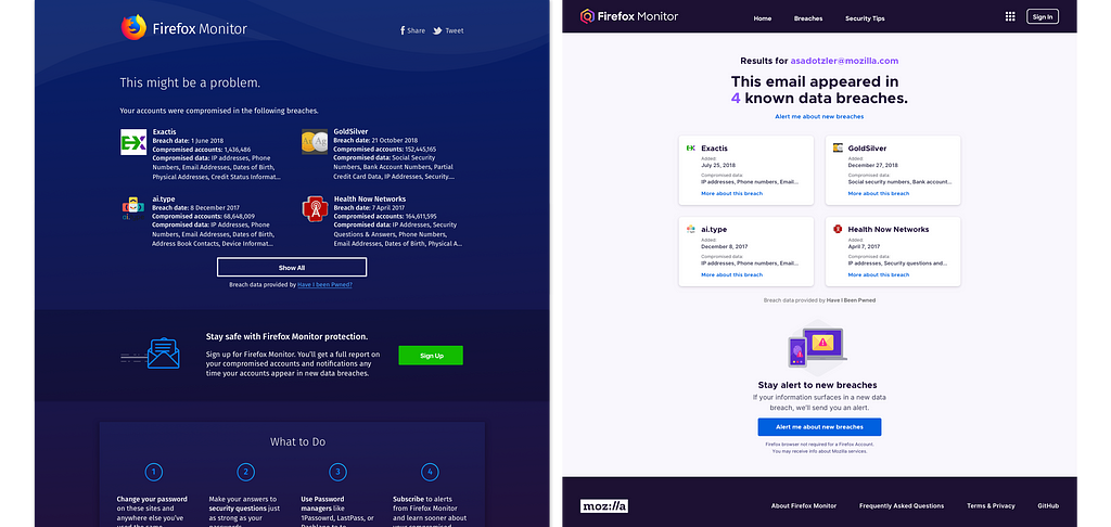 A side-by-side comparison of breach results before and after the redesign.