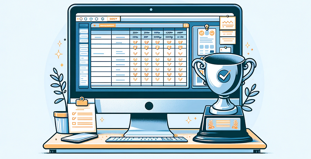 Image of a computer with a champion trophy on a desk